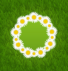 Image showing Spring freshness card with grass and camomiles flowers