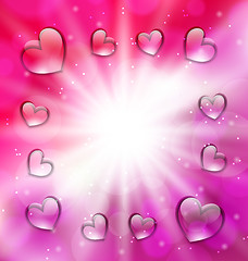 Image showing Llighten background with glassy hearts for Valentine Day, copy, 