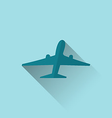 Image showing Icon of aircraft with long shadow, modern flat style