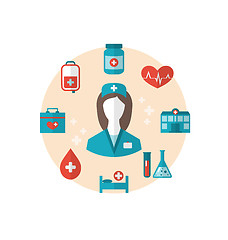 Image showing Nurse with medical icons for web design, modern flat style