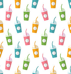 Image showing Seamless Pattern with Colorful Set of Milkshakes with Straws