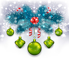 Image showing Christmas traditional decoration with fir branches, glass balls 