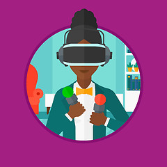 Image showing Woman wearing virtual reality headset.