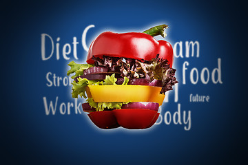 Image showing Healthy sandwich with fresh pepper, onion, salad lettuce. Detox diet.