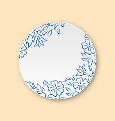 Image showing White plate with hand drawn floral ornament, empty ceramic plate