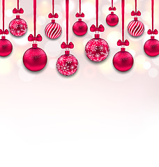 Image showing Christmas Pink Glassy Balls with Bow Ribbon