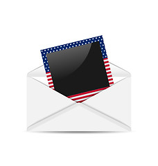 Image showing Open envelope with photo frame in US national colors for Indepen