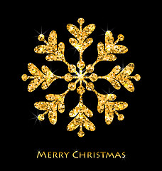 Image showing Golden Merry Christmas Sparkle Snowflakes