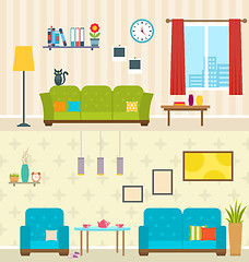 Image showing Set of Interiors of Living Rooms. Decoration of Modern Apartments