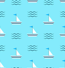 Image showing Seamless Pattern with Sail Boats on Blue Background with Delicat