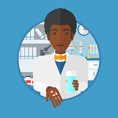 Image showing Pharmacist giving pills and glass of water.