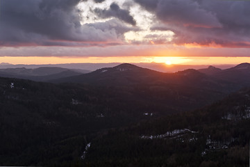 Image showing Mountain and sunset