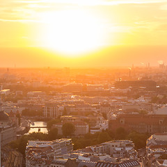 Image showing Panoramic aerial view over Berlin in romantic colorful sunset.