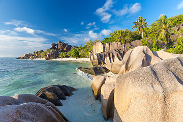 Image showing Beautiful Anse Source d\'Argent tropical beach, La Digue island, Seychelles.