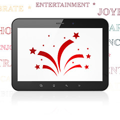 Image showing Entertainment, concept: Tablet Computer with Fireworks on display