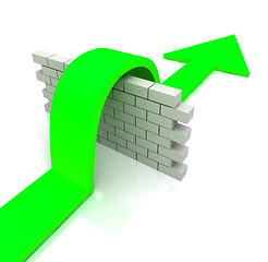 Image showing Green Arrow Over Wall Means Overcome Obstacles