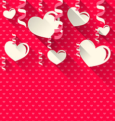 Image showing Valentines Day background with paper hearts and serpentine, tren
