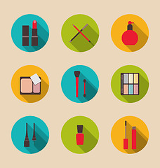 Image showing Set beauty and makeup icons with long shadow, modern flat design