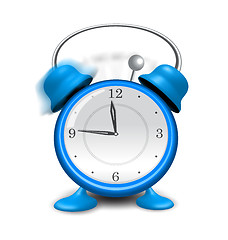 Image showing Blue alarm clock close up, isolated on white background