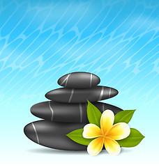 Image showing Natural background with frangipani flower (plumeria) and pyramid