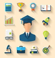 Image showing Flat icons of magister and objects for high school and college e