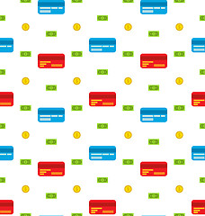 Image showing Seamless Pattern with Credit cards, Bank Notes, Coins, Flat Finance Icons
