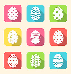 Image showing Flat icon of Easter ornate eggs, long shadow style