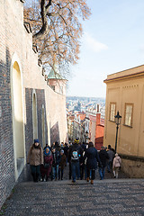 Image showing Tourists queue in front of the Prague Castle