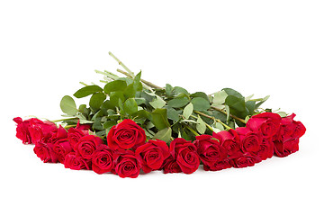 Image showing Bouquet of fresh red roses isolated