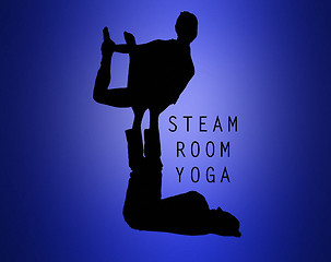 Image showing The silhouette of two people doing yoga exercises