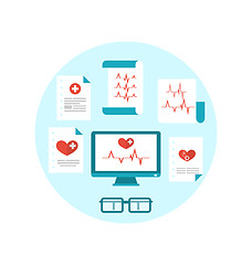 Image showing Set modern flat medical icons with paper documents with electroc