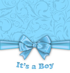 Image showing Boy Baby Shower Invitation Card with Blue Bow Ribbon