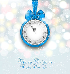 Image showing New Year Midnight Shimmering Background with Clock