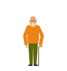 Image showing Old Disabled Man with Stick Crutch