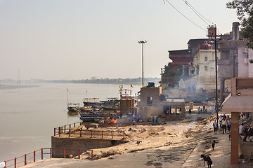 Image showing Burning bodies at Harishchandra Ghat