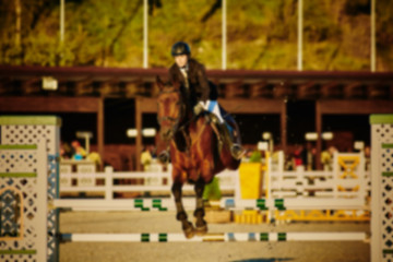 Image showing Equestrian Sports. Horse Jumping. Show. Photo blurred on purpose