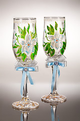 Image showing Wineglasses On Glass Background