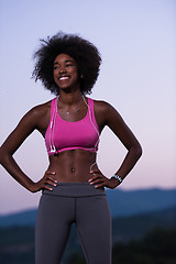 Image showing portrait of african american woman jogging in nature