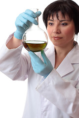 Image showing Scientist with round flask