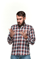 Image showing Man is looking scared. Over white background
