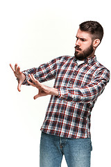 Image showing Man is looking scared. Over white background