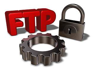 Image showing ftp tag, padlock and gearwheel - 3d illustration