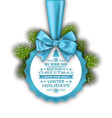 Image showing Merry Christmas Elegant Card with Bow Ribbon