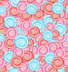 Image showing Seamless Texture with Colored Sweets, Swirl Lollipops