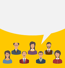 Image showing Unity of business people team with speech bubble, modern flat ic