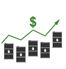 Image showing Concept of Oil Prices Up, Black Barrels and Graph Growth