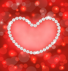 Image showing Lighten background with heart made in pearls for Valentine Day, 