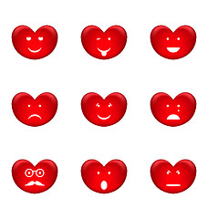 Image showing Set of smiles of heart shape with many emotions, isolated on whi