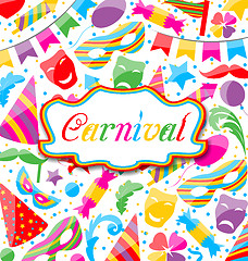 Image showing Festive card with carnival and party colorful icons and objects