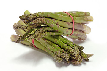 Image showing Two bunches of green asparagus
